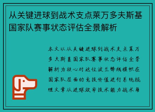 从关键进球到战术支点莱万多夫斯基国家队赛事状态评估全景解析 从关键进球到战术支点莱万多夫斯基国家队赛事状态评估全景解析